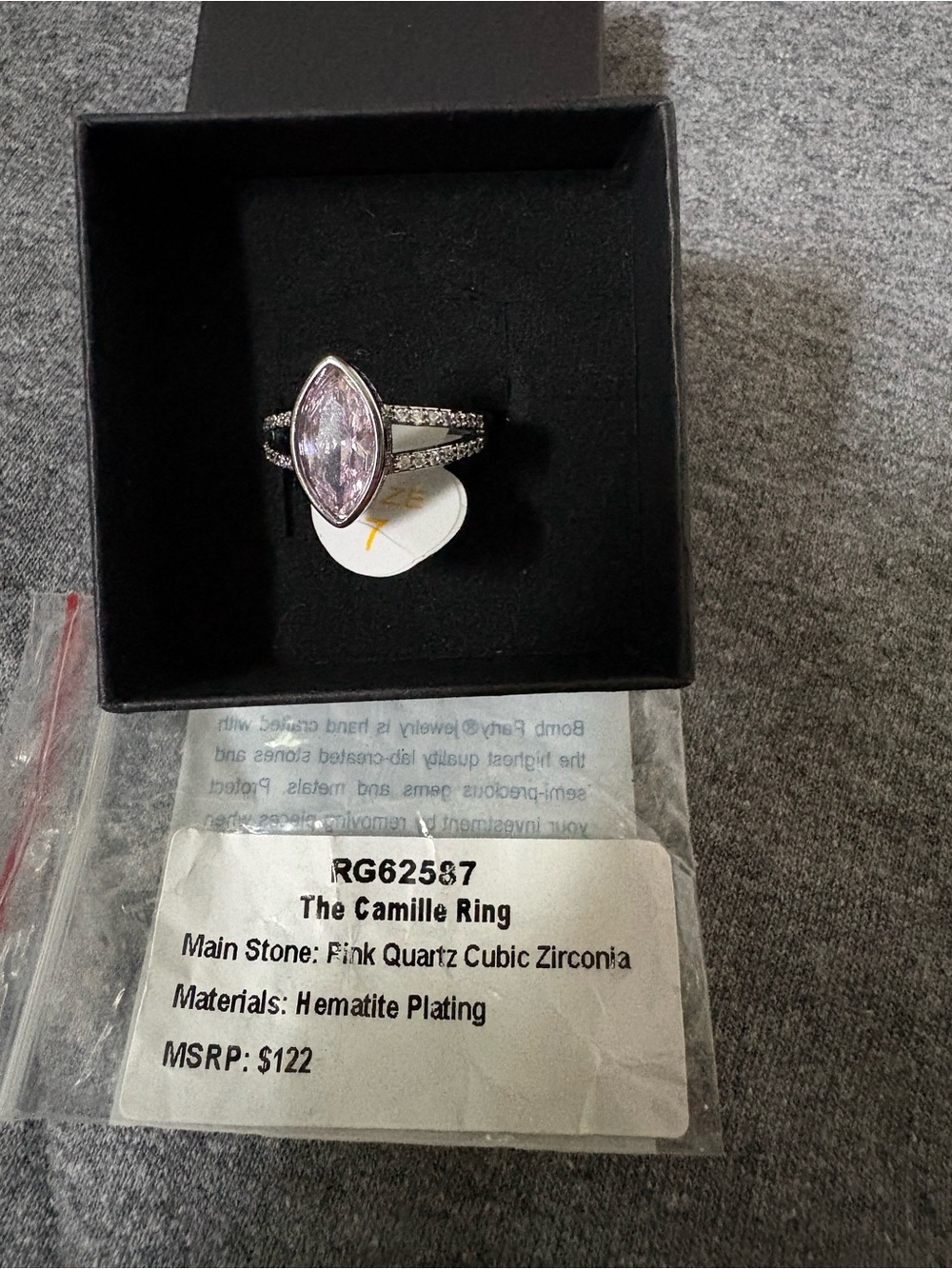 The Camille Ring size 7  Hematite Plating